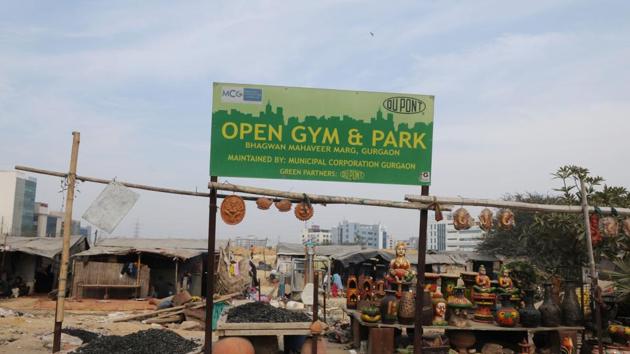 A pottery shop has come up outside a park in Sector 44 which once that an open air gym. The gym was built by MCG in 2016 and is in a dilapidated condition. (Parveen Kumar/HT Photo) A pottery shop has come up outside a park in Sector 44 which once that an open air gym. The gym was built by MCG in 2016 and is in a dilapidated condition. (Parveen Kumar/HT Photo)