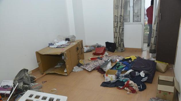 The flat Ghaziabad’s Shalimar City from where five-year-old Vihaan was rescued after a gunbattle on Tuesday morning. (Sakib Ali/ Ht Photo) The flat Ghaziabad’s Shalimar City from where five-year-old Vihaan was rescued after a gunbattle on Tuesday morning. (Sakib Ali/ Ht Photo)