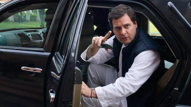 Congress president Rahul Gandhi at Parliament House in New Delhi on Tuesday.(PTI) Congress president Rahul Gandhi at Parliament House in New Delhi on Tuesday.(PTI)
