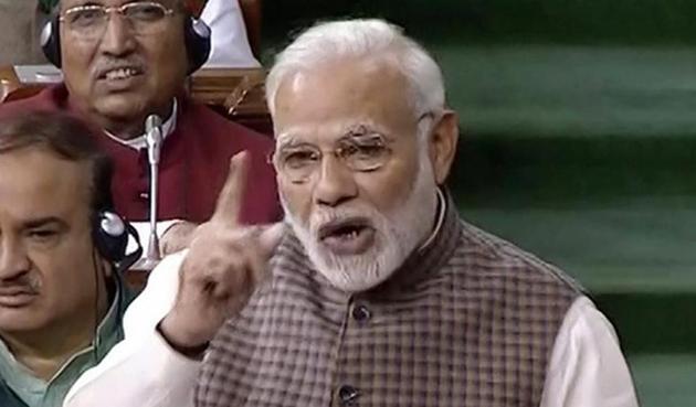 Prime Minister Narendra Modi speaks in Lok Sabha on Wednesday. (PTI/TV grab) Prime Minister Narendra Modi speaks in Lok Sabha on Wednesday. (PTI/TV grab)
