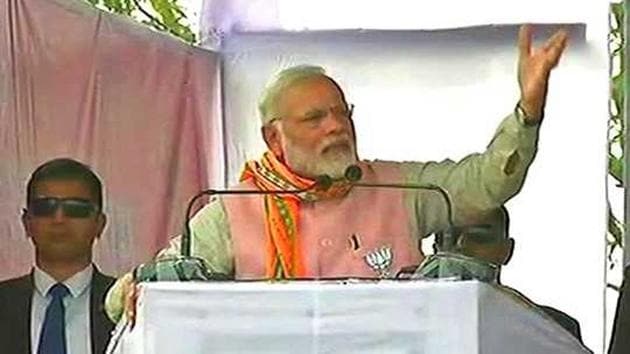 Prime Minister Narendra Modi addresses a rally in Sonamura in Tripura on Thursday.(Video grab)