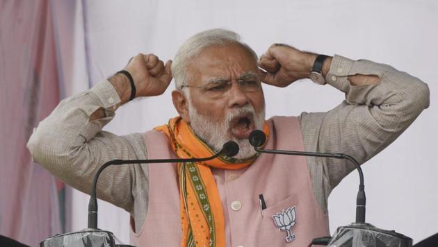 Prime minister Narendra Modi gestures during a BJP public rally ahead of state assembly election at Ranagamati in Tripura on February 8. (AFP Photo) Prime minister Narendra Modi gestures during a BJP public rally ahead of state assembly election at Ranagamati in Tripura on February 8. (AFP Photo)