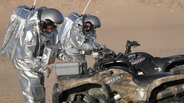 And while analogues like this one in the Dhofar are not a panacea, the Oman team’s optimism is unflinching. “The first person to walk on Mars has in fact already been born, and might be going to elementary school now in Oman, or back in Europe, in the US or China,” Lousada said. (Karim Sahib / AFP) And while analogues like this one in the Dhofar are not a panacea, the Oman team’s optimism is unflinching. “The first person to walk on Mars has in fact already been born, and might be going to elementary school now in Oman, or back in Europe, in the US or China,” Lousada said. (Karim Sahib / AFP)
