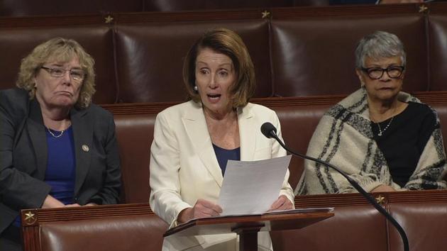 US House minority leader Nancy Pelosi (centre) speaking on the floor of the House of Representatives in this still grab taken from video on Capitol Hill in Washington, US, on February 7, 2018. (Reuters) US House minority leader Nancy Pelosi (centre) speaking on the floor of the House of Representatives in this still grab taken from video on Capitol Hill in Washington, US, on February 7, 2018. (Reuters)