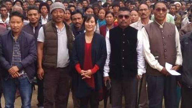 Awan Konyak (centre), the Nationalist Democratic Progressive Party’s candidate from Aboi, with her supporters. (HT Photo) Awan Konyak (centre), the Nationalist Democratic Progressive Party’s candidate from Aboi, with her supporters. (HT Photo)