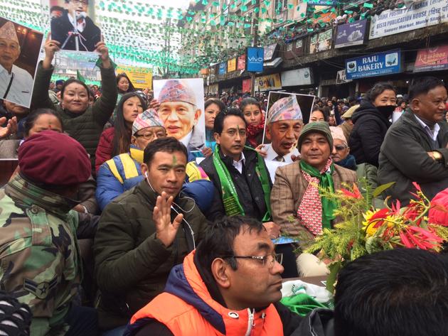 Mann Ghising at the GNLF rally in Darjeeling.(HT File Photo)