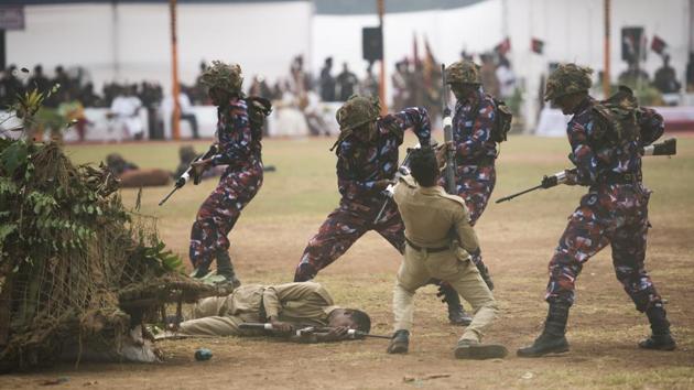 NCC cadets perform a battle drill during NCC Day celebrations at Azad Maidan, Mumbai on February 7, 2018. (Pratik Chorge / HT Photo) NCC cadets perform a battle drill during NCC Day celebrations at Azad Maidan, Mumbai on February 7, 2018. (Pratik Chorge / HT Photo)