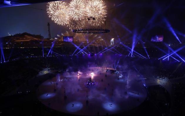 Fireworks are set off during the opening ceremony of the 2018 Winter Olympics in Pyeongchang. (AP) Fireworks are set off during the opening ceremony of the 2018 Winter Olympics in Pyeongchang. (AP)