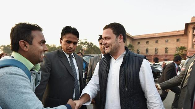 Congress chief Rahul Gandhi is greeted by a visitor after meeting President Ram Nath Kovind in New Delhi on Friday. (PTI File Photo) Congress chief Rahul Gandhi is greeted by a visitor after meeting President Ram Nath Kovind in New Delhi on Friday. (PTI File Photo)