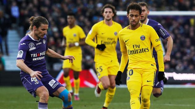Neymar scored a deflected second-half winner to down Toulouse as Paris Saint-Germain moved 13 points clear at the top of the Ligue 1 table.(REUTERS)