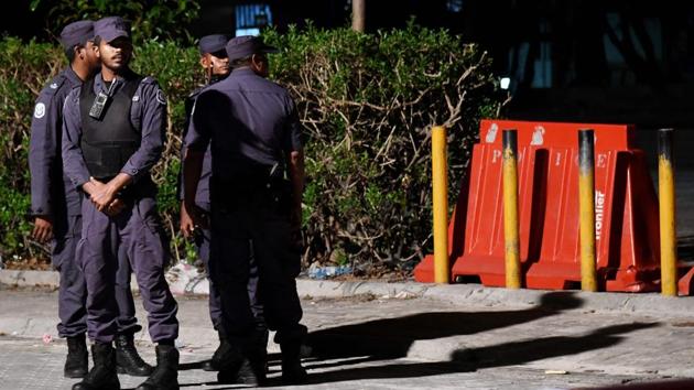 Security forces in the capital of the Maldives, Male on February 7, 2018. (AFP) Security forces in the capital of the Maldives, Male on February 7, 2018. (AFP)