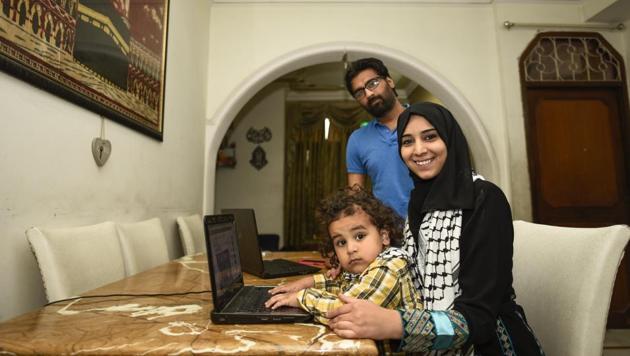 Maphaz Ahmad Yousef with her husband Badar Khan Suri and son Arafat at her house in Jamia Nagar.(Burhaan Kinu/HT PHOTO) Maphaz Ahmad Yousef with her husband Badar Khan Suri and son Arafat at her house in Jamia Nagar.(Burhaan Kinu/HT PHOTO)