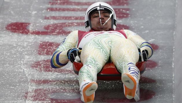 India’s Shiva Keshavan in action during the men’s singles luge run at the 2018 Pyeongchang Olympics on Saturday.(Reuters)