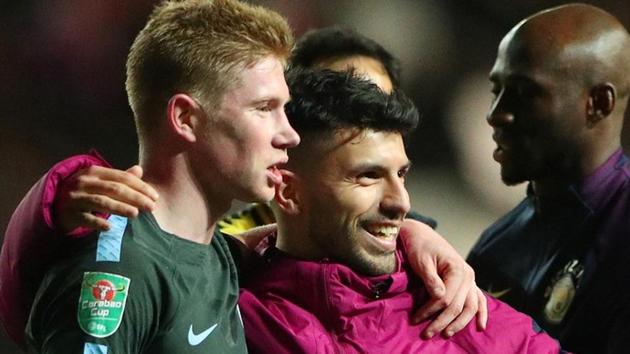 Sergio Aguero was all praise for teammate Kevin De Bruyne after Manchester City’s win on Saturday.(REUTERS)