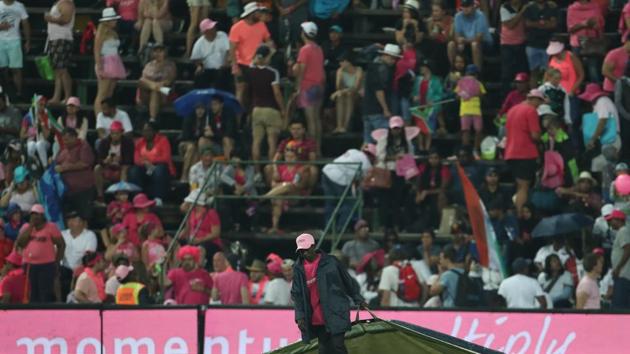 Lightning and heavy rain then halted play for more than an hour.  South Africa were set a revised target of 202 in 28 overs.  (BCCI ) 