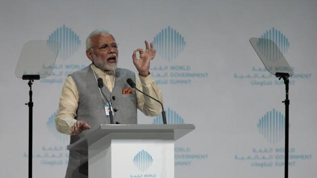 Prime Minister Narendra Modi speaks during the World Government Summit in Dubai, United Arab Emirates February 11. (REUTERS)