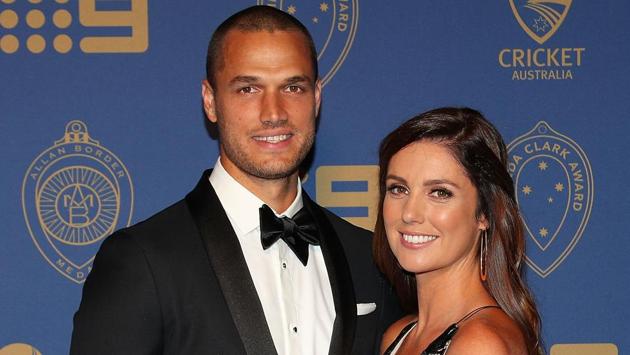 Nathan Coulter-Nile, who suffered an injury that ruled him out of the Ashes, arrives with Shani Blay arrive at the 2018 Allan Border Medal function. (Getty Images) Nathan Coulter-Nile, who suffered an injury that ruled him out of the Ashes, arrives with Shani Blay arrive at the 2018 Allan Border Medal function. (Getty Images)