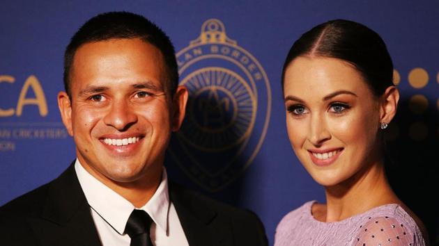 MELBOURNE, AUSTRALIA - FEBRUARY 12: Usman Khawaja and Rachel McLellan pose in what was a grand night for Australian cricket in Melbourne. (Getty Images) MELBOURNE, AUSTRALIA - FEBRUARY 12: Usman Khawaja and Rachel McLellan pose in what was a grand night for Australian cricket in Melbourne. (Getty Images)