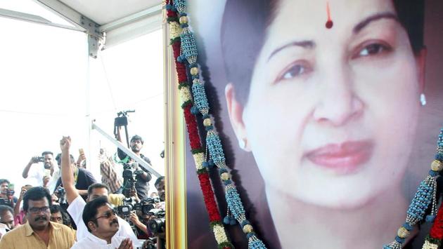A seven foot tall portrait of former Tamil Nadu chief minister J Jayalalithaa in her trademark green sari was unveiled today. Opposition parties in Tamil Nadu stayed away from the unveiling ceremony in the assembly, saying the honour should not be extended to a person convicted of corruption. (PTI File Photo) A seven foot tall portrait of former Tamil Nadu chief minister J Jayalalithaa in her trademark green sari was unveiled today. Opposition parties in Tamil Nadu stayed away from the unveiling ceremony in the assembly, saying the honour should not be extended to a person convicted of corruption. (PTI File Photo)