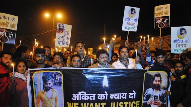 A candle light march to protest the murder of Ankit Saxena, Delhi, February 5 (HT Photo) A candle light march to protest the murder of Ankit Saxena, Delhi, February 5 (HT Photo)