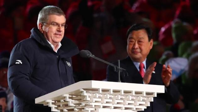 International Olympic Committee (IOC) president Thomas Bach (left) speaks as Pyeongchang Olympic Games organising committee (POCOG) president Lee Hee-beom looks on during the opening ceremony of the WInter Games on February 9. (Reuters/Rob Schumacher-USA TODAY Sports) International Olympic Committee (IOC) president Thomas Bach (left) speaks as Pyeongchang Olympic Games organising committee (POCOG) president Lee Hee-beom looks on during the opening ceremony of the WInter Games on February 9. (Reuters/Rob Schumacher-USA TODAY Sports)