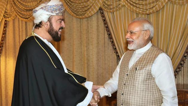 PM Narendra Modi (R) greets Deputy Prime Minister of Oman, Sayyid Asa’ad bin Tariq Al Said in Muscat, Oman. Modi said, his visit to Oman and talks with the oil-rich Gulf nation’s top leadership will impart a “substantial momentum” to all spheres of bilateral ties. (PTI / PIB) PM Narendra Modi (R) greets Deputy Prime Minister of Oman, Sayyid Asa’ad bin Tariq Al Said in Muscat, Oman. Modi said, his visit to Oman and talks with the oil-rich Gulf nation’s top leadership will impart a “substantial momentum” to all spheres of bilateral ties. (PTI / PIB)