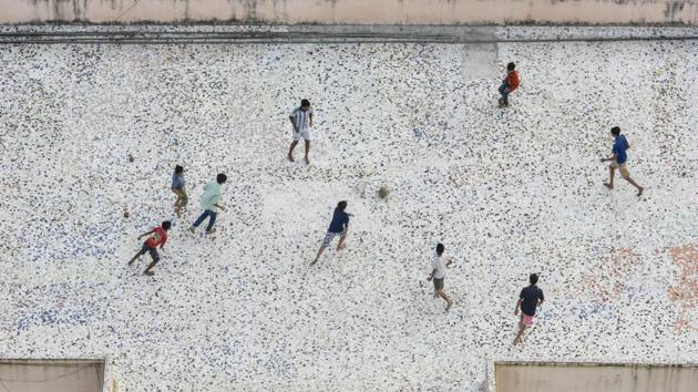 “Kids aren’t allowed to play in the compound; it’s reserved for parking,” says Ashwini Dandwate, 40, who lives with daughters aged 14 and 7 in metropolitan Mumbai. “There is a podium area, but it’s tiled, so they could slip and hurt themselves there. They end up either cycling or watching YouTube. Sometimes they play with their friends in the lobby.” (Kunal Patil / HT Photo) 