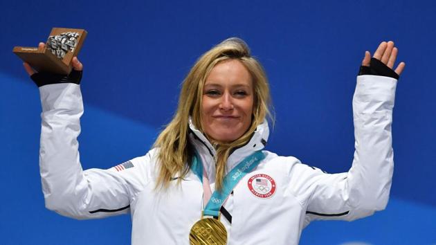 USA's gold medallist Jamie Anderson poses on the podium during the medal ceremony for the women's snowboard slopestyle at the Pyeongchang Medals Plaza during the Pyeongchang 2018 Winter Olympic Games in Pyeongchang on Monday. (AFP) USA's gold medallist Jamie Anderson poses on the podium during the medal ceremony for the women's snowboard slopestyle at the Pyeongchang Medals Plaza during the Pyeongchang 2018 Winter Olympic Games in Pyeongchang on Monday. (AFP)