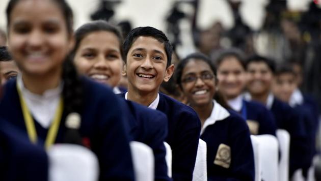 A ‘happiness curriculum’ to be introduced from nursery to Class 8 could be an effective tool for teachers to pick up and address early warning signs among their students. (Arun Sharma / HT FILE) A ‘happiness curriculum’ to be introduced from nursery to Class 8 could be an effective tool for teachers to pick up and address early warning signs among their students. (Arun Sharma / HT FILE)