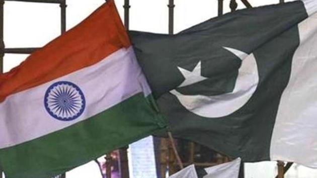 India Pakistan flags seen during the 2nd day of world culture Festival at Yamuna River Bank in New Delhi, India.(Hindustan Times File Photo)