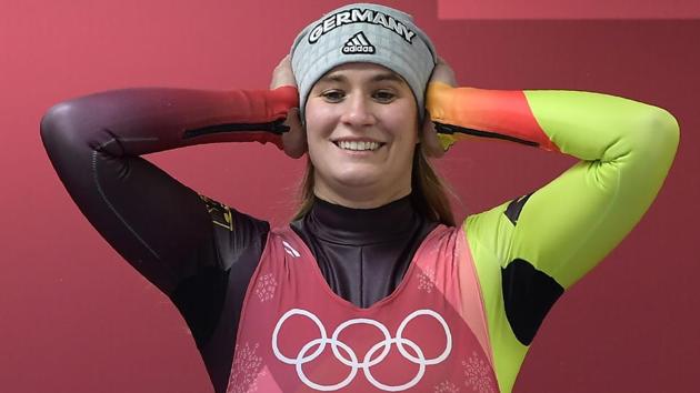 Germany's Natalie Geisenberger celebrates after winning the gold in the women's luge singles during the Pyeongchang 2018 Winter Olympic Games, at the Olympic Sliding Centre on February 13, 2018 in Pyeongchang. (AFP) Germany's Natalie Geisenberger celebrates after winning the gold in the women's luge singles during the Pyeongchang 2018 Winter Olympic Games, at the Olympic Sliding Centre on February 13, 2018 in Pyeongchang. (AFP)