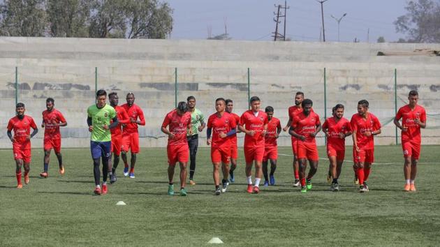 Churchill Brothers players practice ahead of their I-League clash against Neroca FC. (AIFF) Churchill Brothers players practice ahead of their I-League clash against Neroca FC. (AIFF)
