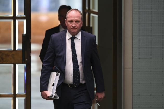 Australian deputy prime minister Barnaby Joyce arrives during House of Representatives Question Time at Parliament House in Canberra on February 13, 2018. (Reuters) Australian deputy prime minister Barnaby Joyce arrives during House of Representatives Question Time at Parliament House in Canberra on February 13, 2018. (Reuters)