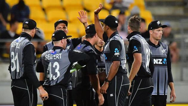 New Zealand secured a 12-run win over England in the Trans-Tasman Twenty20 tri-series. Get full cricket score of New Zealand vs England, Twenty20 International here.(AFP)