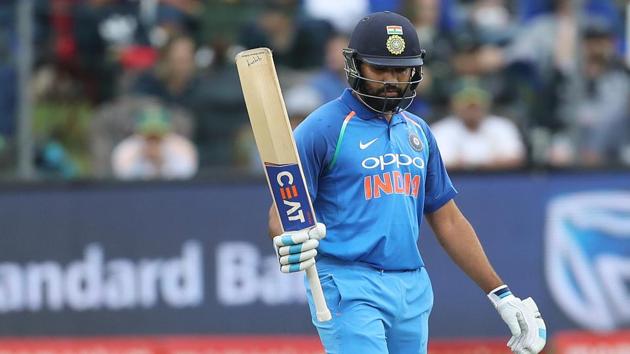 Rohit Sharma celebrates his century during the fifth ODI between South Africa and India at the St George's Park Cricket Ground in Port Elizabeth.(BCCI)