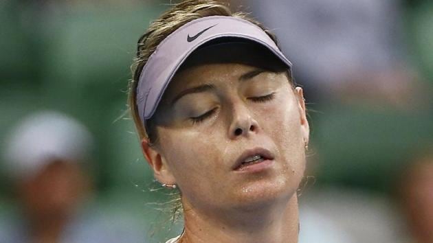 Maria Sharapova reacts during her Qatar Open first round match against Monica Niculescu on Monday. (REUTERS) Maria Sharapova reacts during her Qatar Open first round match against Monica Niculescu on Monday. (REUTERS)