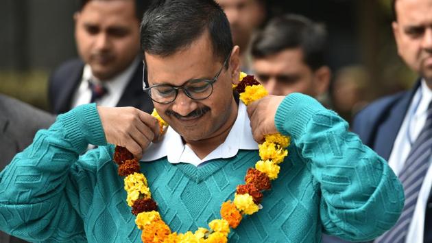 Delhi CM Arvind Kejriwal during the Janta Darbar at RK Ashram in New Delhi.(Sanchit Khanna/HT Photo)