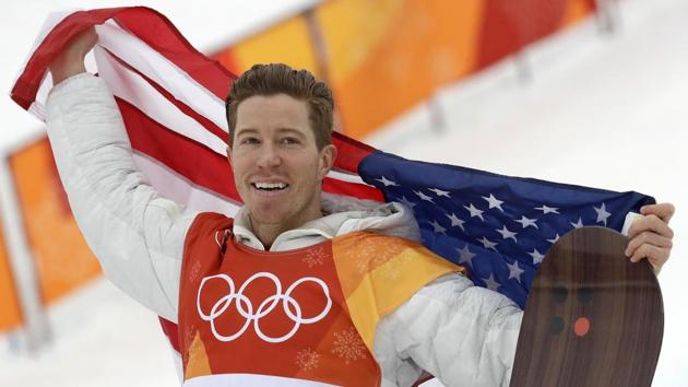 Shaun White, of the United States, celebrates after the men's halfpipe finals at the 2018 Winter Olympics.(AP)