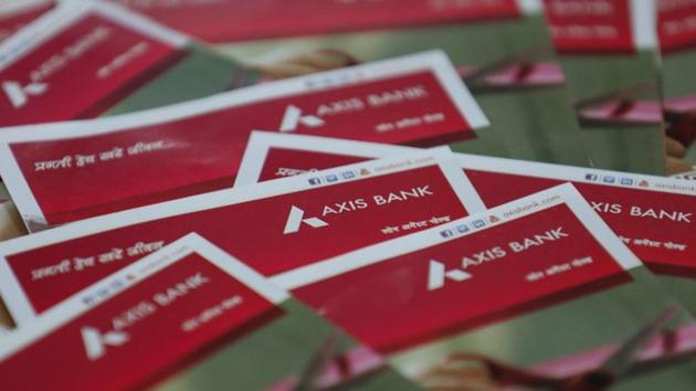 Brochures are seen at a branch of Axis Bank in Mumbai.(REUTERS)