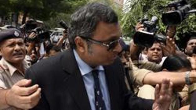 Karti Chidambaram, son of Congress leader P. Chidambaram, arrives at the CBI headquarters for questioning in August last year. (HT file) Karti Chidambaram, son of Congress leader P. Chidambaram, arrives at the CBI headquarters for questioning in August last year. (HT file)