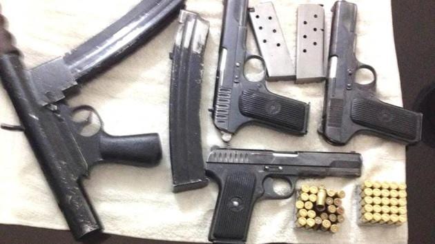 A huge cache of weapons and cartridges was recovered from prime accused Manish Bhardwaj’s house upon his arrest in February 2017. A huge cache of weapons and cartridges was recovered from prime accused Manish Bhardwaj’s house upon his arrest in February 2017.