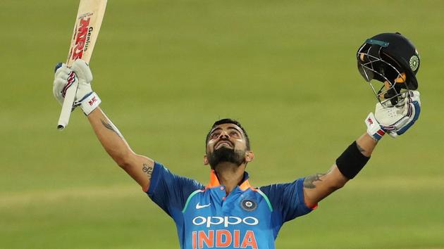 Virat Kohli celebrates his century during the 6th ODI between South Africa and India at Supersport Park Cricket Ground in Centurion on Friday. Get full cricket score of India vs South Africa 6th ODI here.(BCCI)