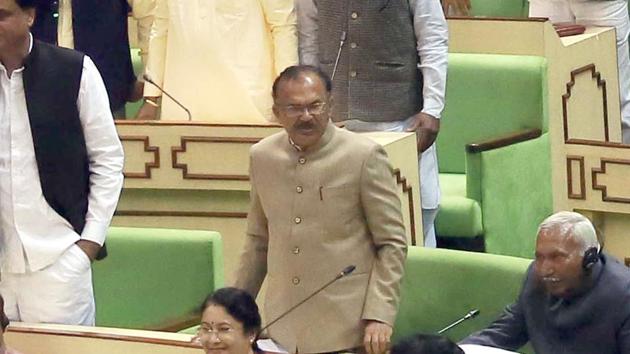 Rajasthan education minister Vasudev Devnani answering a question in the assembly. (HT File Photo.) Rajasthan education minister Vasudev Devnani answering a question in the assembly. (HT File Photo.)