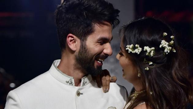Shahid Kapoor with wife Mira Rajput at the Lakme Fashion Week. (AFP) Shahid Kapoor with wife Mira Rajput at the Lakme Fashion Week. (AFP)