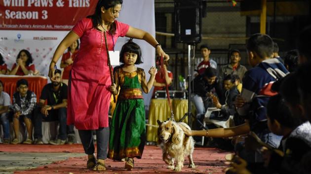 The ramp walk was the highlight of the event with the audience cheering each and every dog and its owner. (Sanket Wankhade/HT PHOTO) 