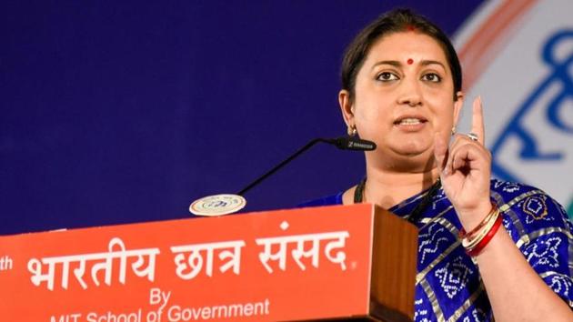 Union I&B minister Smriti Irani at 8th Bharatiya Chatra Sansad held at MIT- WPU Kothrud campus in Pune in January.(HT file) Union I&B minister Smriti Irani at 8th Bharatiya Chatra Sansad held at MIT- WPU Kothrud campus in Pune in January.(HT file)
