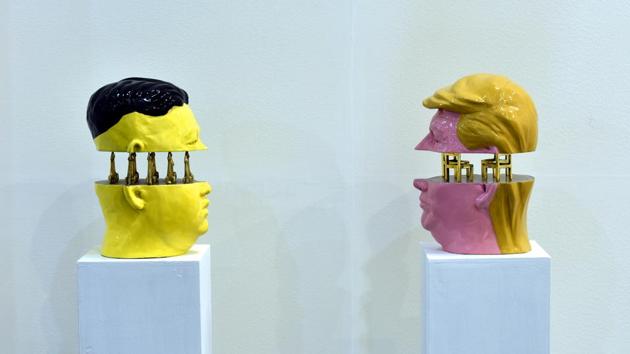 A view of installation by Artist Aminul Aslam Ashik during the India Art Fair 2018 at NSIC Okhla ground in New Delhi on February 9. (Raj K Raj / HT Photo) A view of installation by Artist Aminul Aslam Ashik during the India Art Fair 2018 at NSIC Okhla ground in New Delhi on February 9. (Raj K Raj / HT Photo)