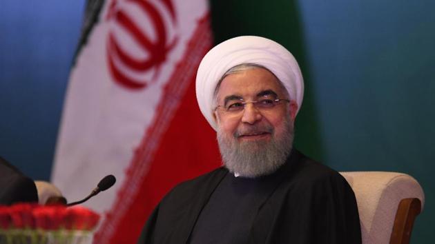 Iranian President Hassan Rouhani in Hyderabad, on Thursday. (AFP) Iranian President Hassan Rouhani in Hyderabad, on Thursday. (AFP)