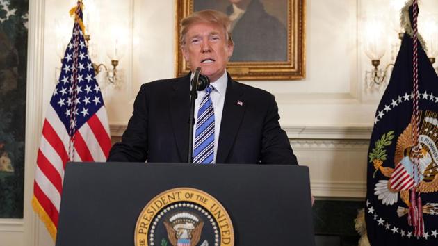 US President Donald Trump speaks in the Diplomatic Reception Room of the White House on February 15, 2018 in Washington, DC. (AFP Photo) US President Donald Trump speaks in the Diplomatic Reception Room of the White House on February 15, 2018 in Washington, DC. (AFP Photo)
