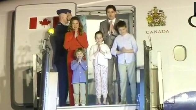 Canadian Prime Minister Justin Trudeau arrives at New Delhi’s Indira Gandhi International Airport on Saturday. (ANI Photo/Twitter) Canadian Prime Minister Justin Trudeau arrives at New Delhi’s Indira Gandhi International Airport on Saturday. (ANI Photo/Twitter)